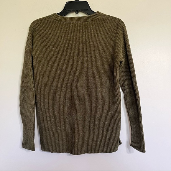 Women’s Madewell High Low Cropped Ribbed Sweater Size XXS Olive Green Crewneck - Picture 6 of 6